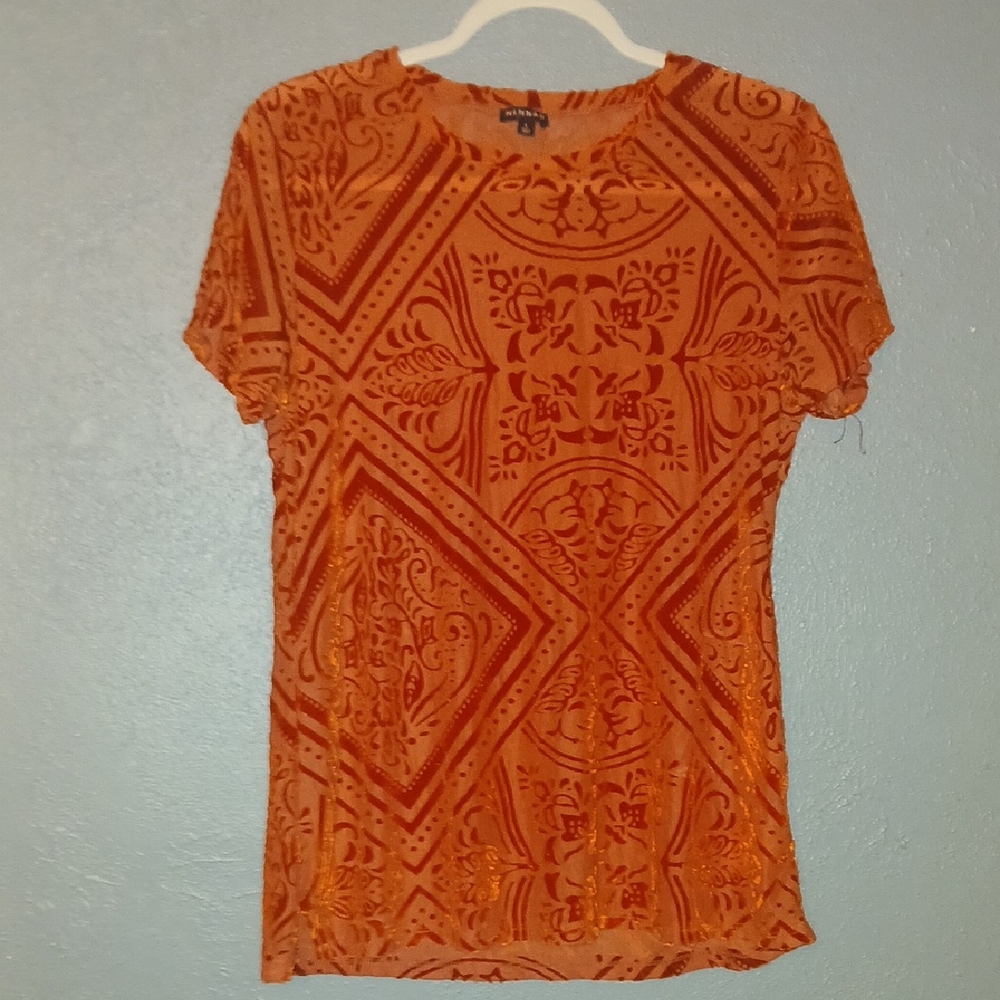 Hannah Orange Geometric Short Sleeve Top